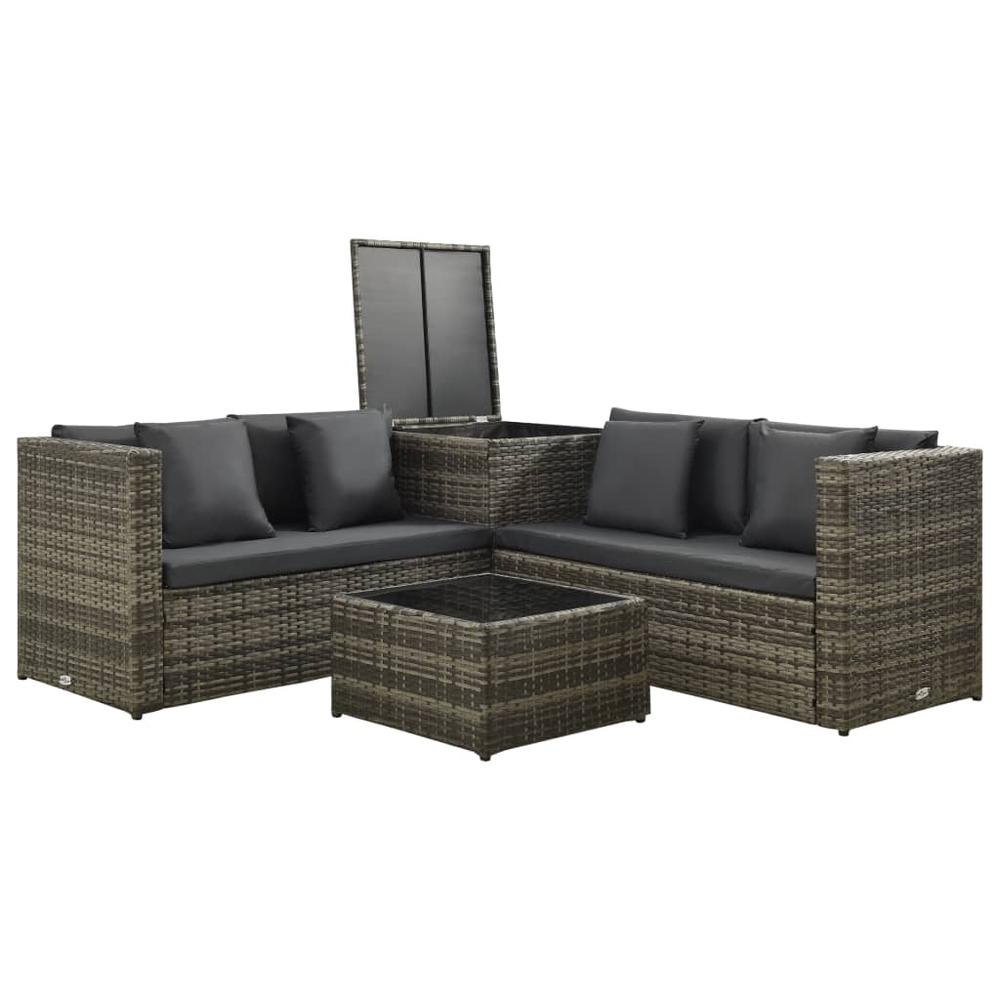 vidaXL 4 Piece Garden Lounge Set with Cushions Poly Rattan Gray, 313130. Picture 5