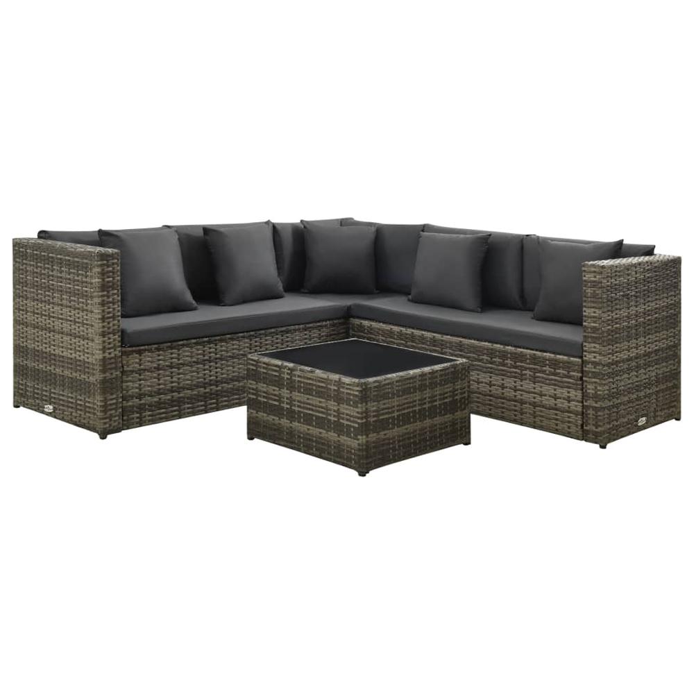 vidaXL 4 Piece Garden Lounge Set with Cushions Poly Rattan Gray, 313131. The main picture.