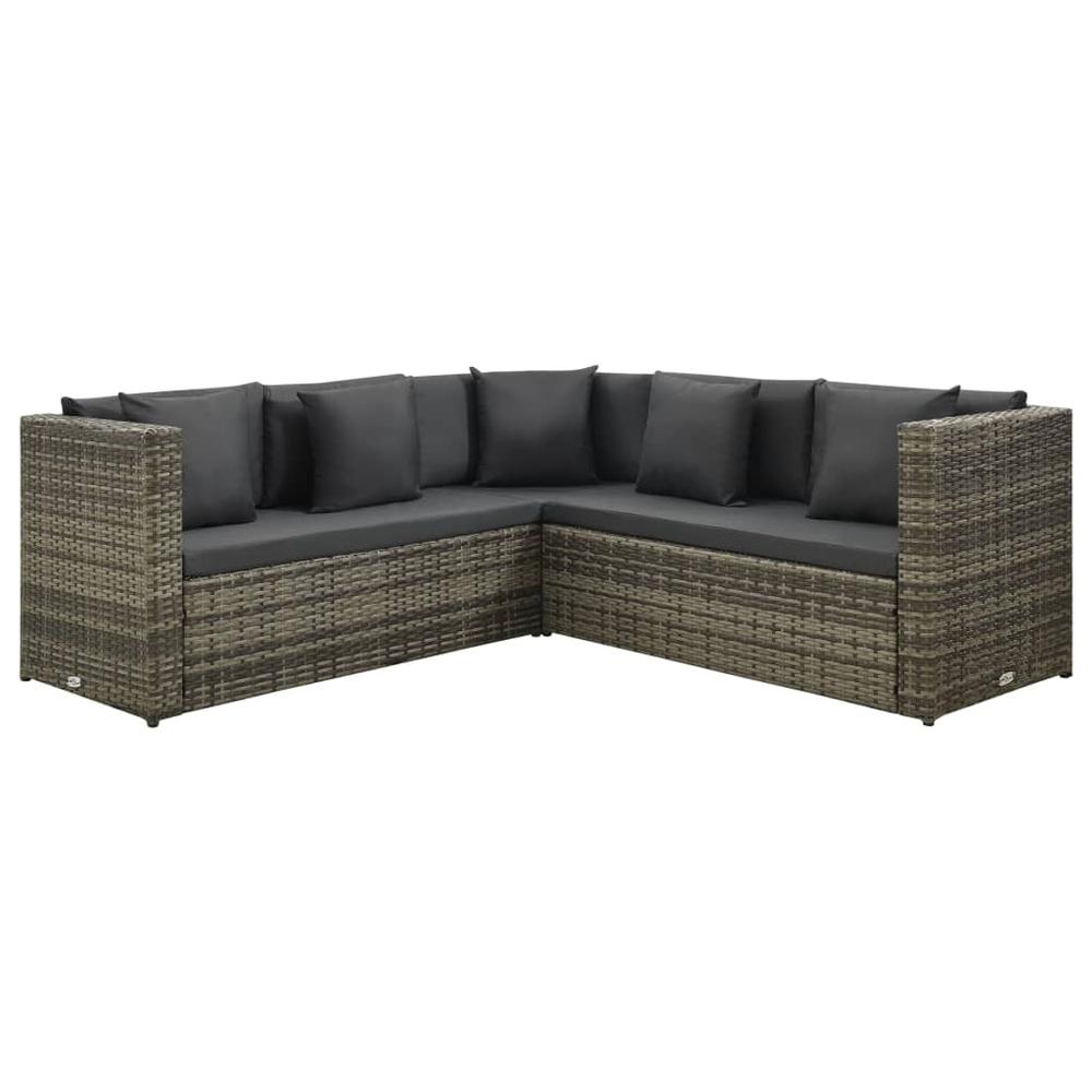vidaXL 4 Piece Garden Lounge Set with Cushions Poly Rattan Gray, 313131. Picture 3