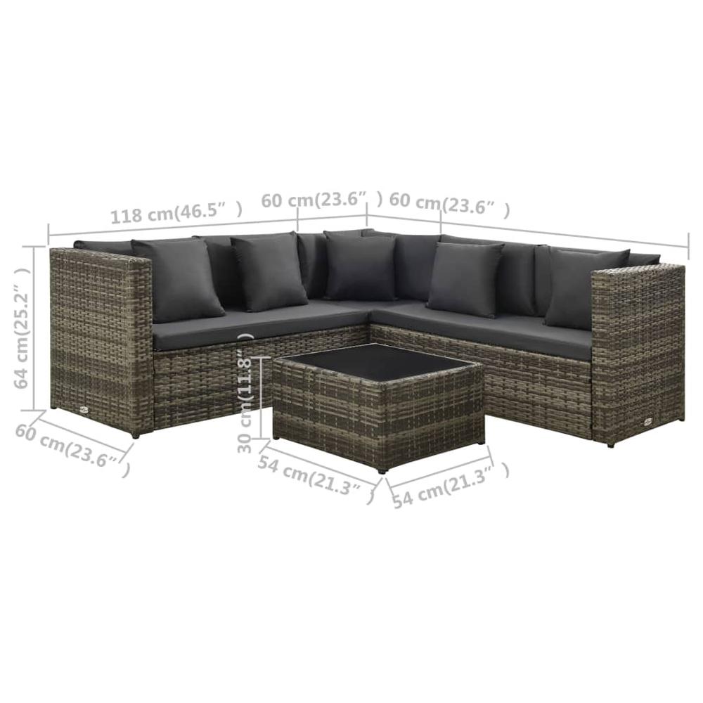 vidaXL 4 Piece Garden Lounge Set with Cushions Poly Rattan Gray, 313131. Picture 7