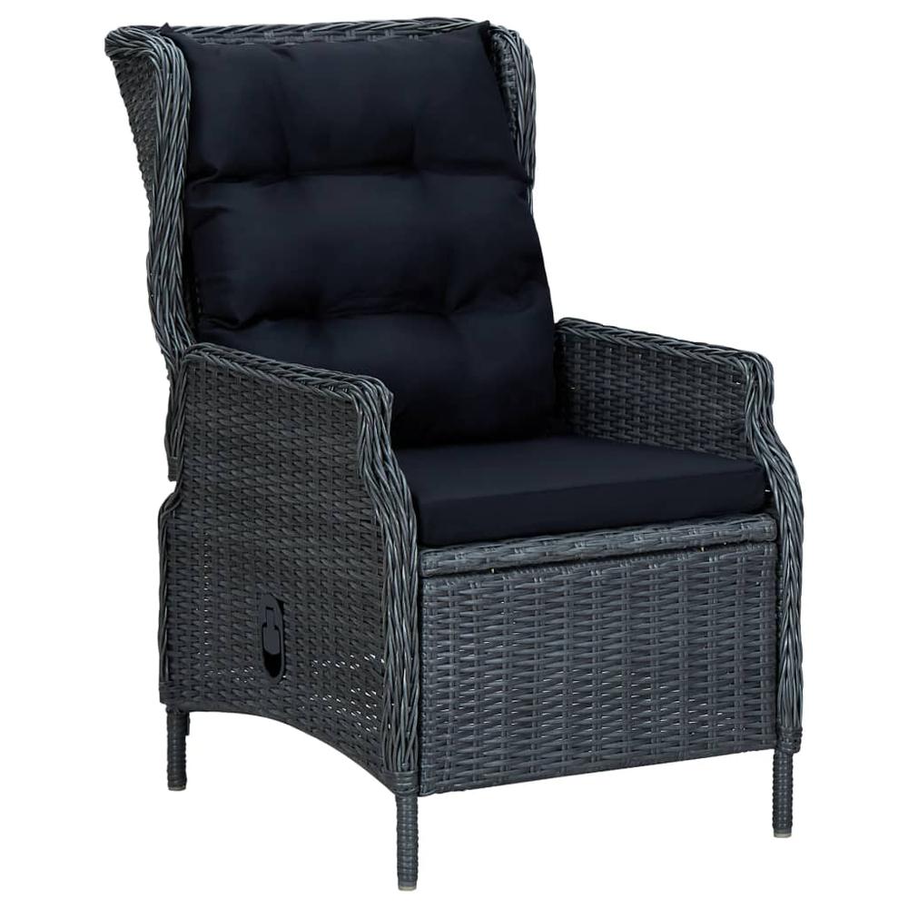 vidaXL Reclining Garden Chair with Cushions Poly Rattan Dark Gray 3300. Picture 1