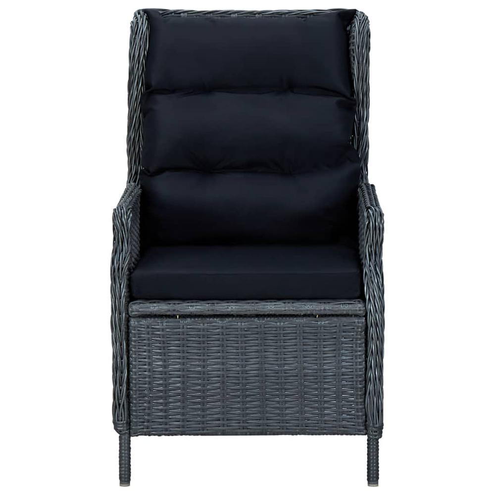 vidaXL Reclining Garden Chair with Cushions Poly Rattan Dark Gray 3300. Picture 3