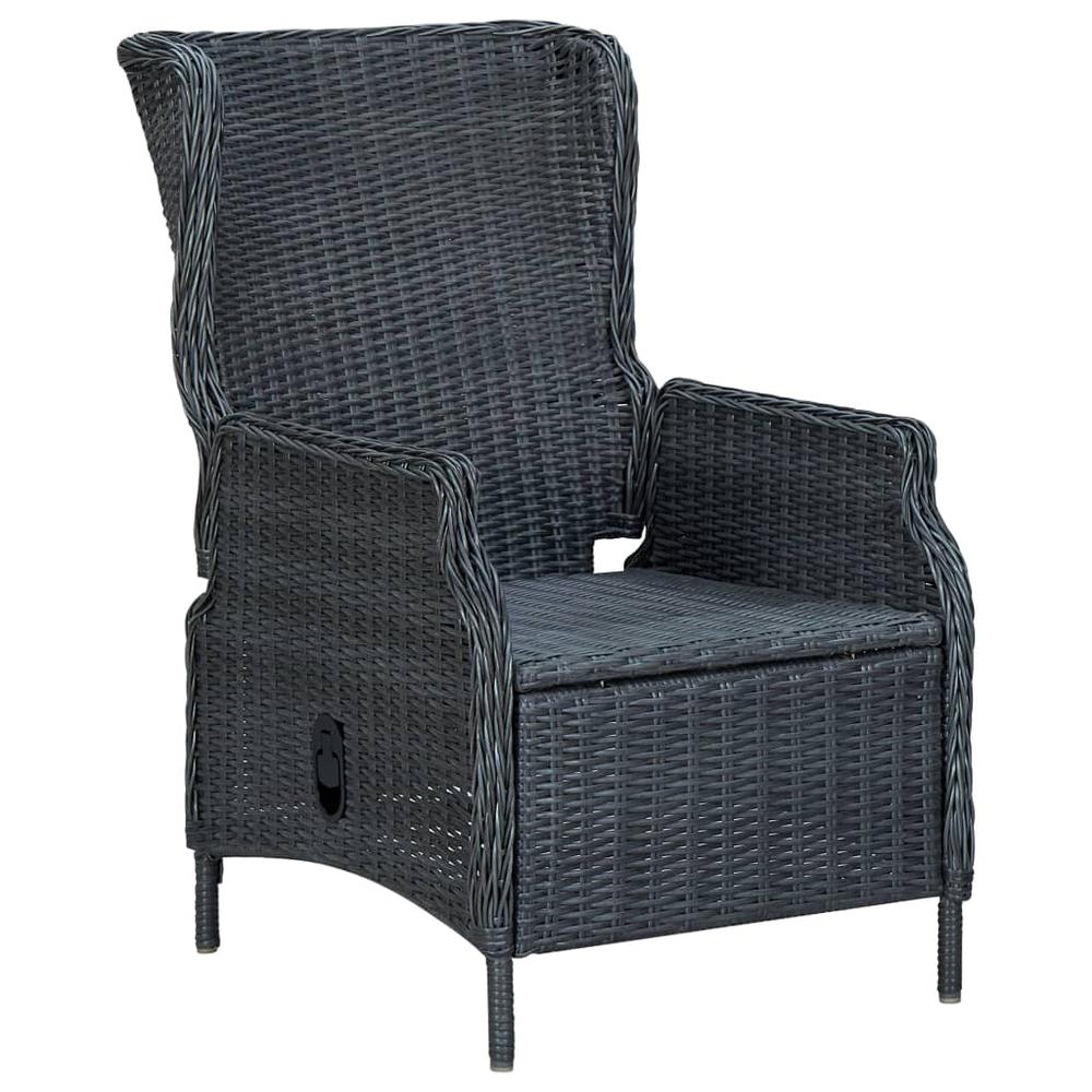 vidaXL Reclining Garden Chair with Cushions Poly Rattan Dark Gray 3300. Picture 4