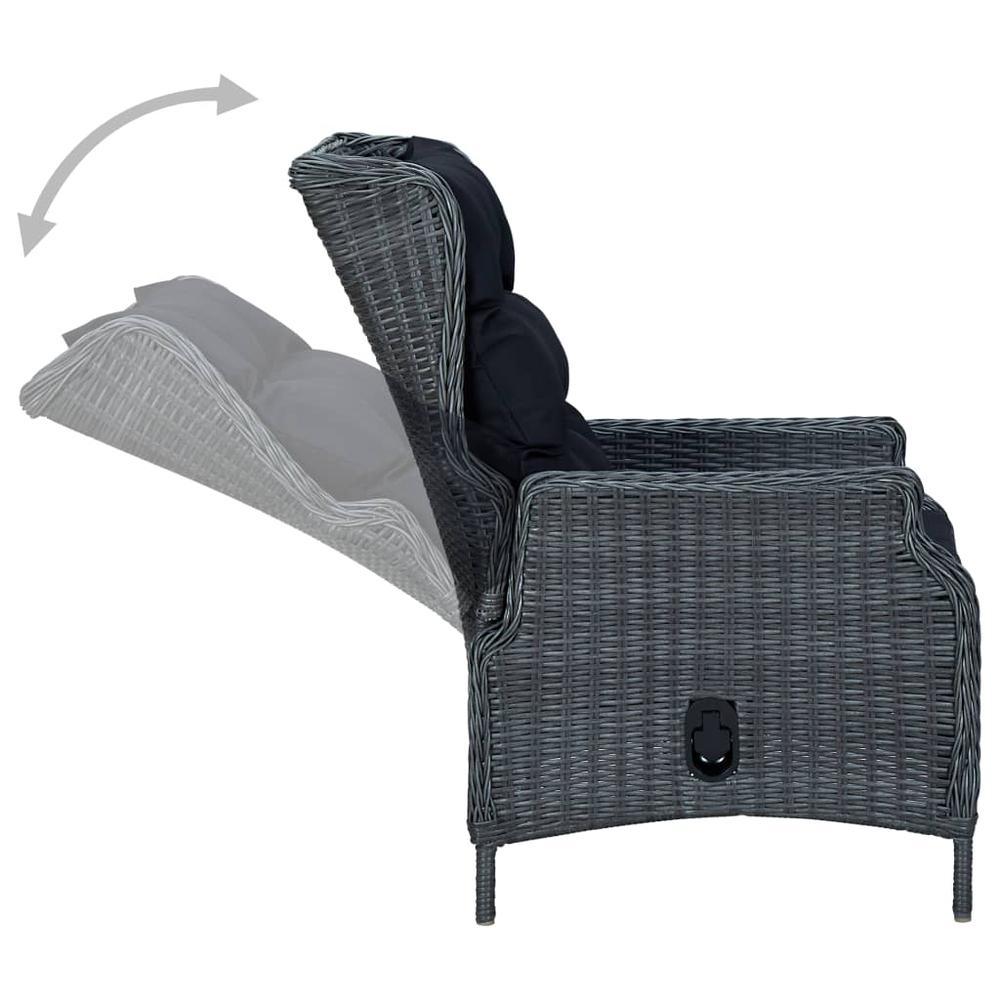 vidaXL Reclining Garden Chair with Cushions Poly Rattan Dark Gray 3300. Picture 6