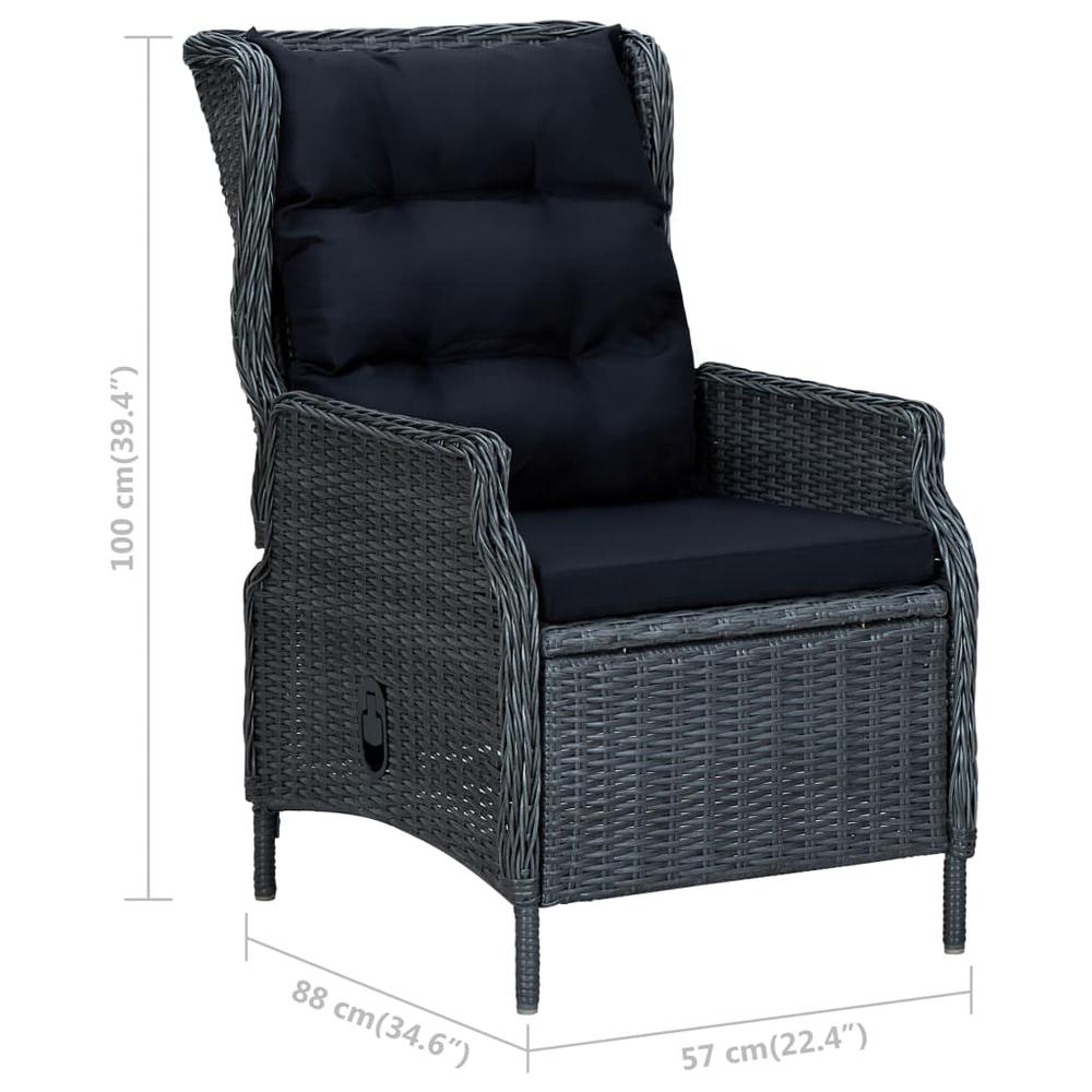 vidaXL Reclining Garden Chair with Cushions Poly Rattan Dark Gray 3300. Picture 7