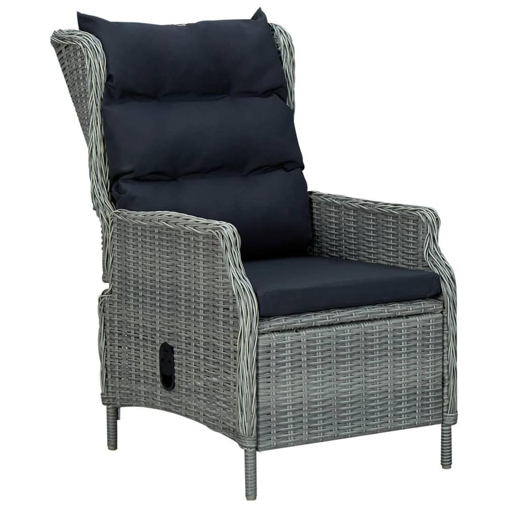 vidaXL Reclining Garden Chair with Cushions Poly Rattan Light Gray, 313301. Picture 1