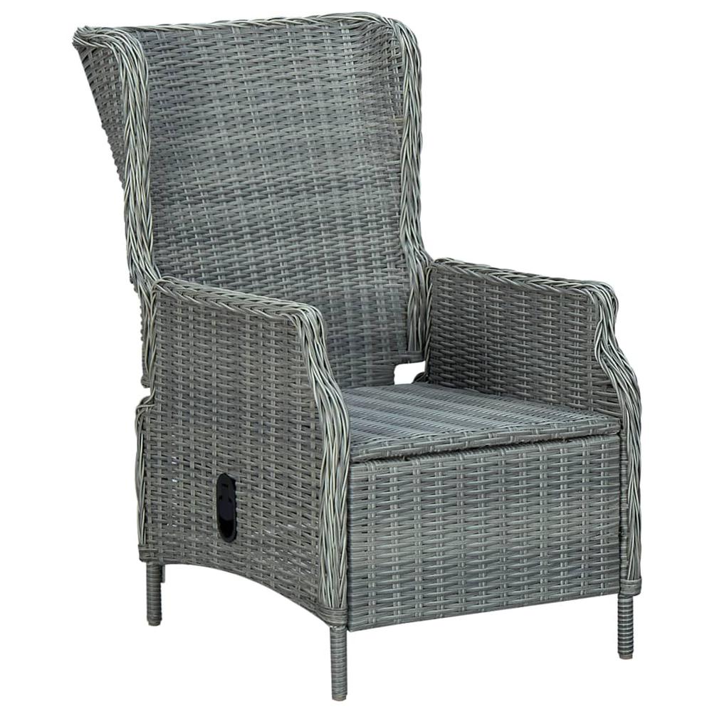 vidaXL Reclining Garden Chair with Cushions Poly Rattan Light Gray, 313301. Picture 3
