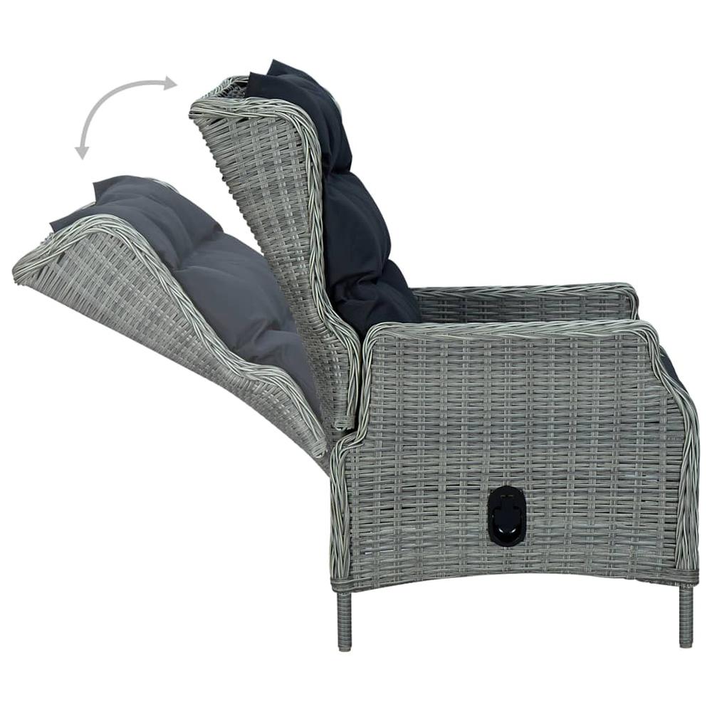 vidaXL Reclining Garden Chair with Cushions Poly Rattan Light Gray, 313301. Picture 4