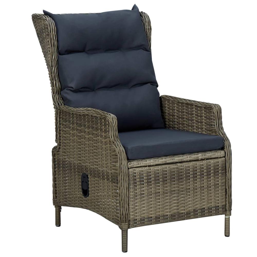 vidaXL Reclining Garden Chair with Cushions Poly Rattan Brown, 313302. Picture 1