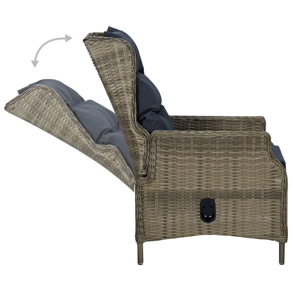 vidaXL Reclining Garden Chair with Cushions Poly Rattan Brown, 313302. Picture 4