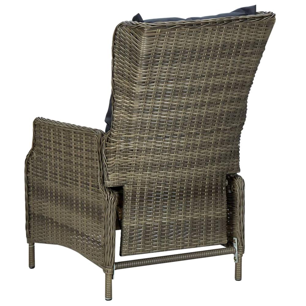 vidaXL Reclining Garden Chair with Cushions Poly Rattan Brown, 313302. Picture 5