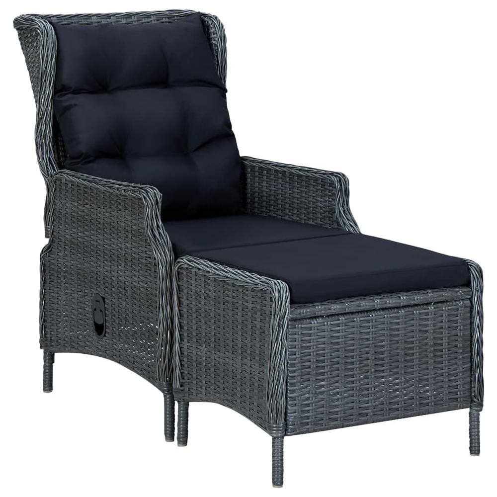 vidaXL Reclining Garden Chair with Footstool Poly Rattan Dark Gray, 313303. Picture 1