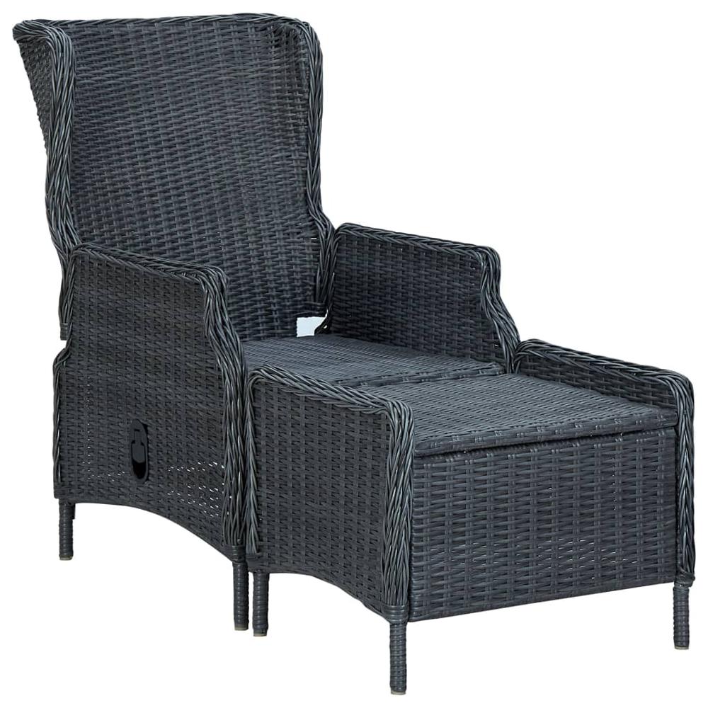 vidaXL Reclining Garden Chair with Footstool Poly Rattan Dark Gray, 313303. Picture 2