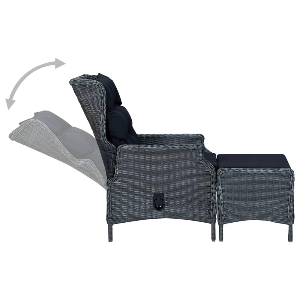 vidaXL Reclining Garden Chair with Footstool Poly Rattan Dark Gray, 313303. Picture 4
