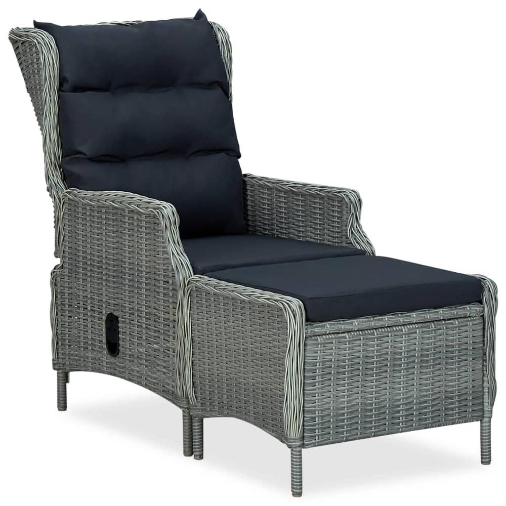 vidaXL Reclining Garden Chair with Footstool Poly Rattan Light Gray, 313304. Picture 1