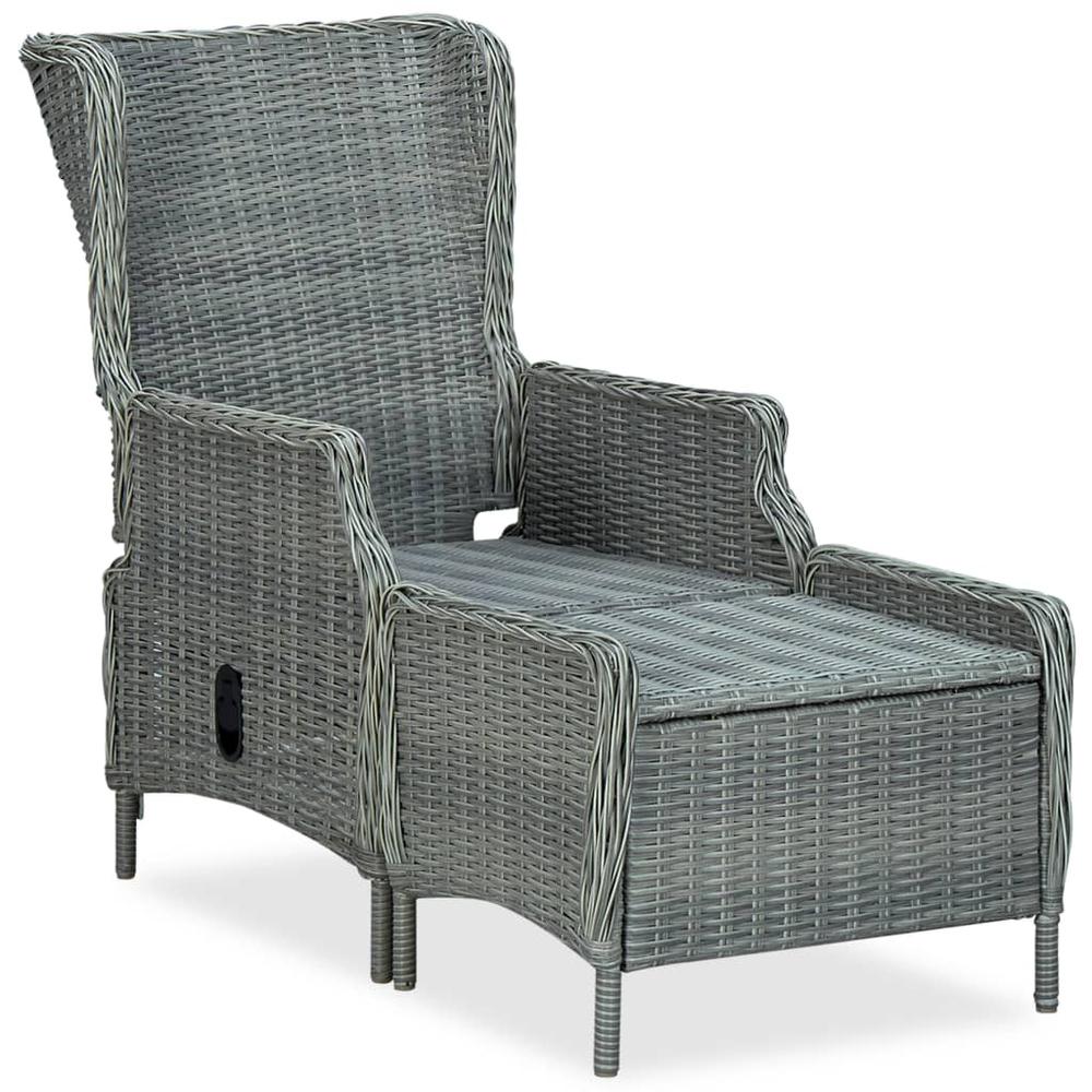 vidaXL Reclining Garden Chair with Footstool Poly Rattan Light Gray, 313304. Picture 3