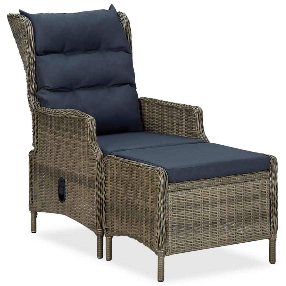 vidaXL Reclining Garden Chair with Footstool Poly Rattan Brown, 313305. Picture 1