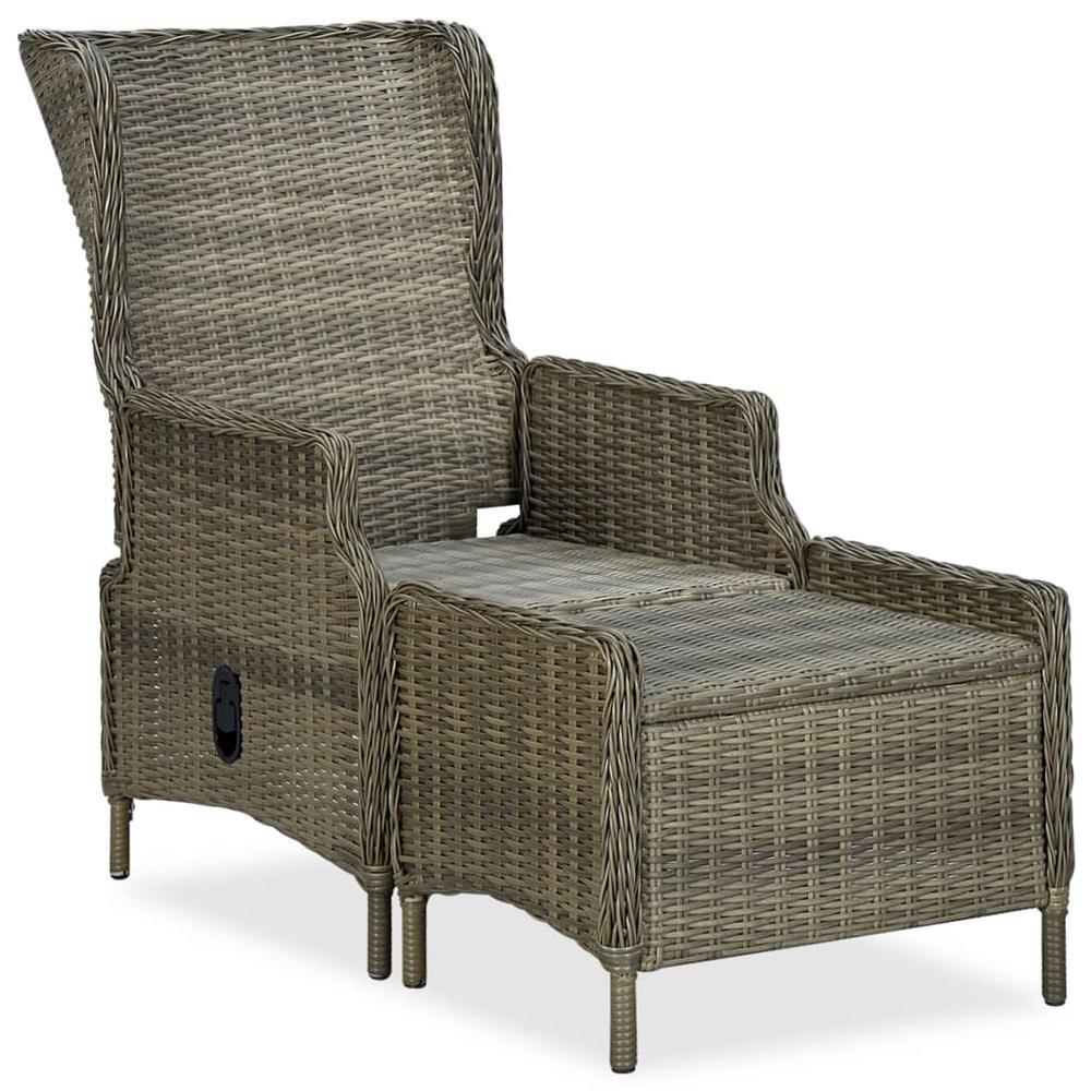 vidaXL Reclining Garden Chair with Footstool Poly Rattan Brown, 313305. Picture 2