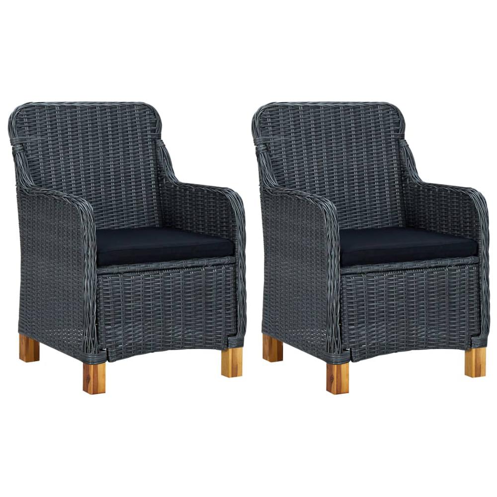vidaXL Garden Chairs with Cushions 2 pcs Poly Rattan Dark Gray, 313315. Picture 1