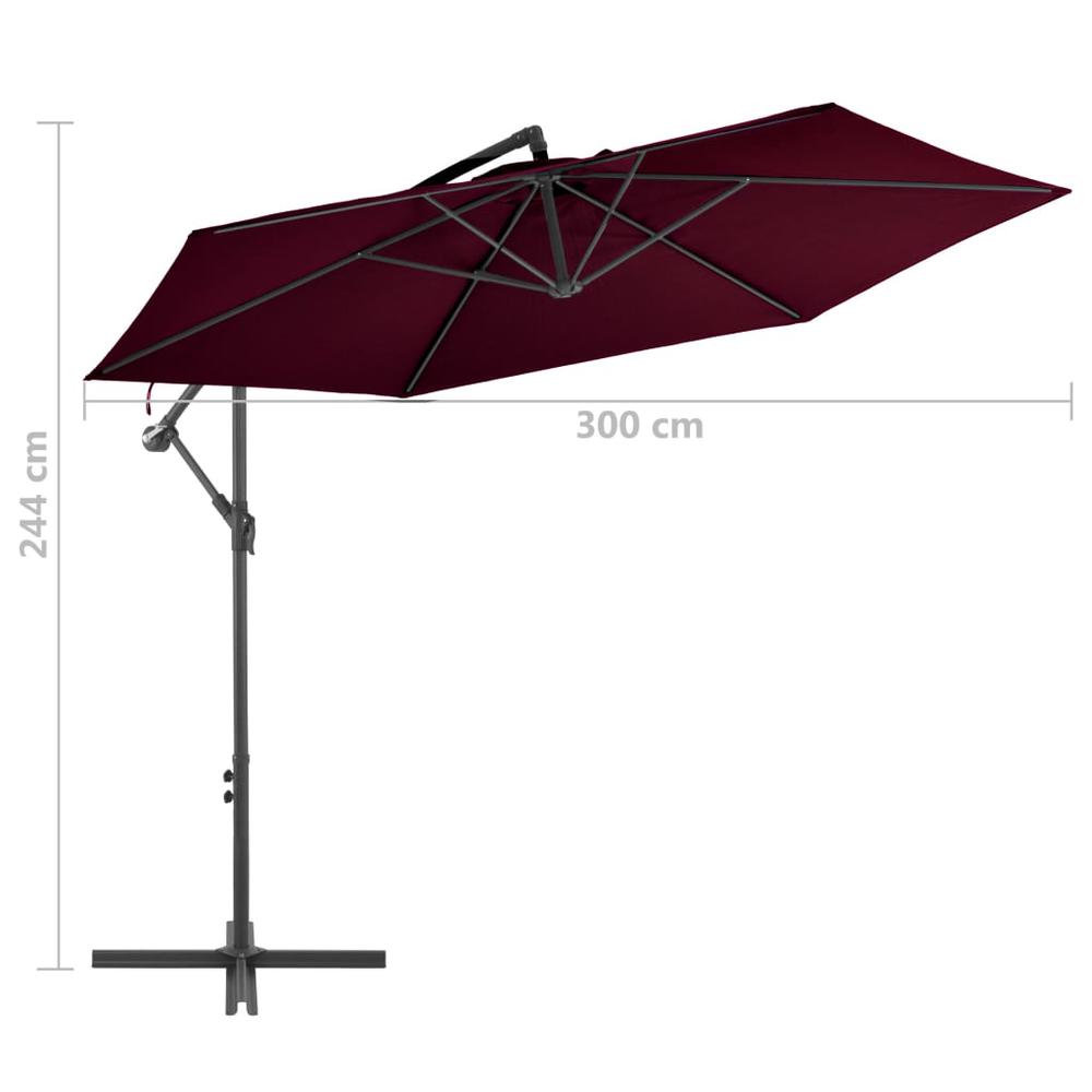 Cantilever Umbrella with Aluminum Pole Bordeaux Red 118.1". Picture 7