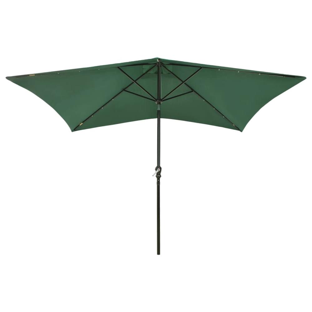 Parasol with LEDs and Steel Pole Green 6.6'x9.8'. Picture 1