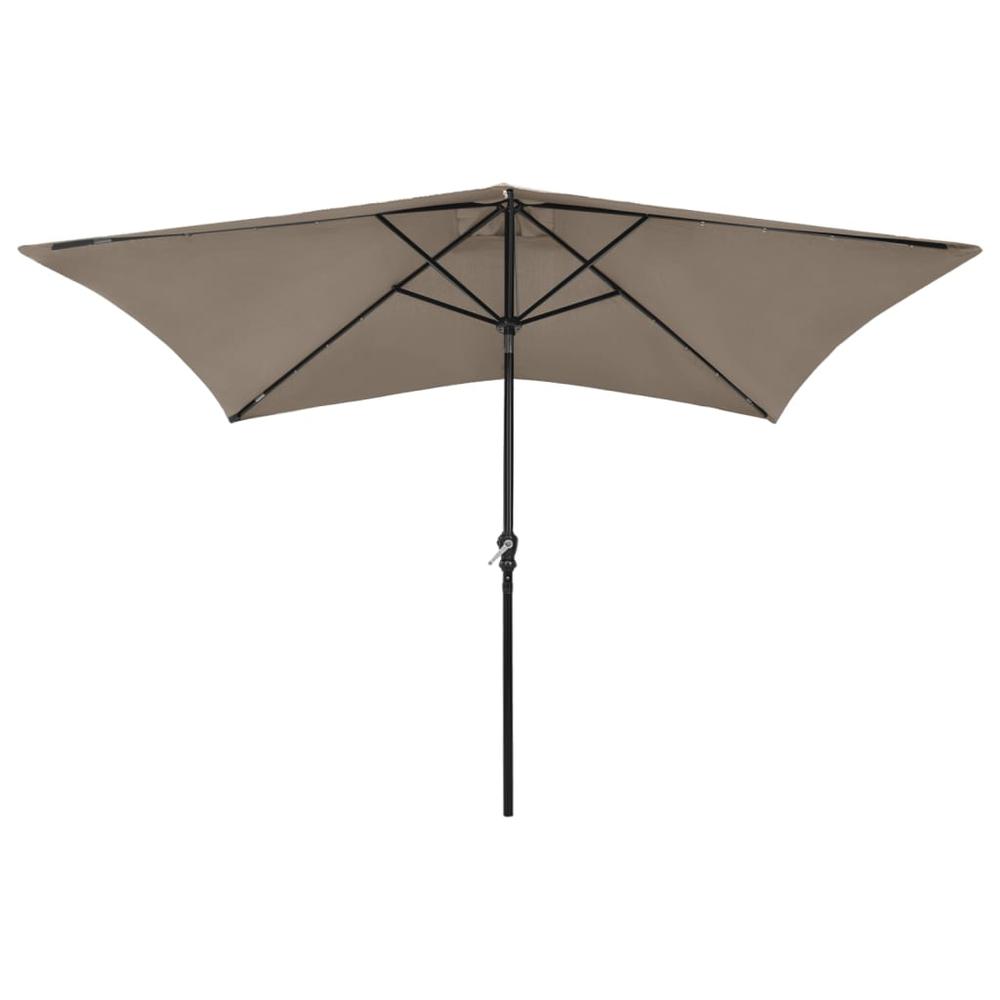 Parasol with LEDs and Steel Pole Taupe 6.6'x9.8'. Picture 1