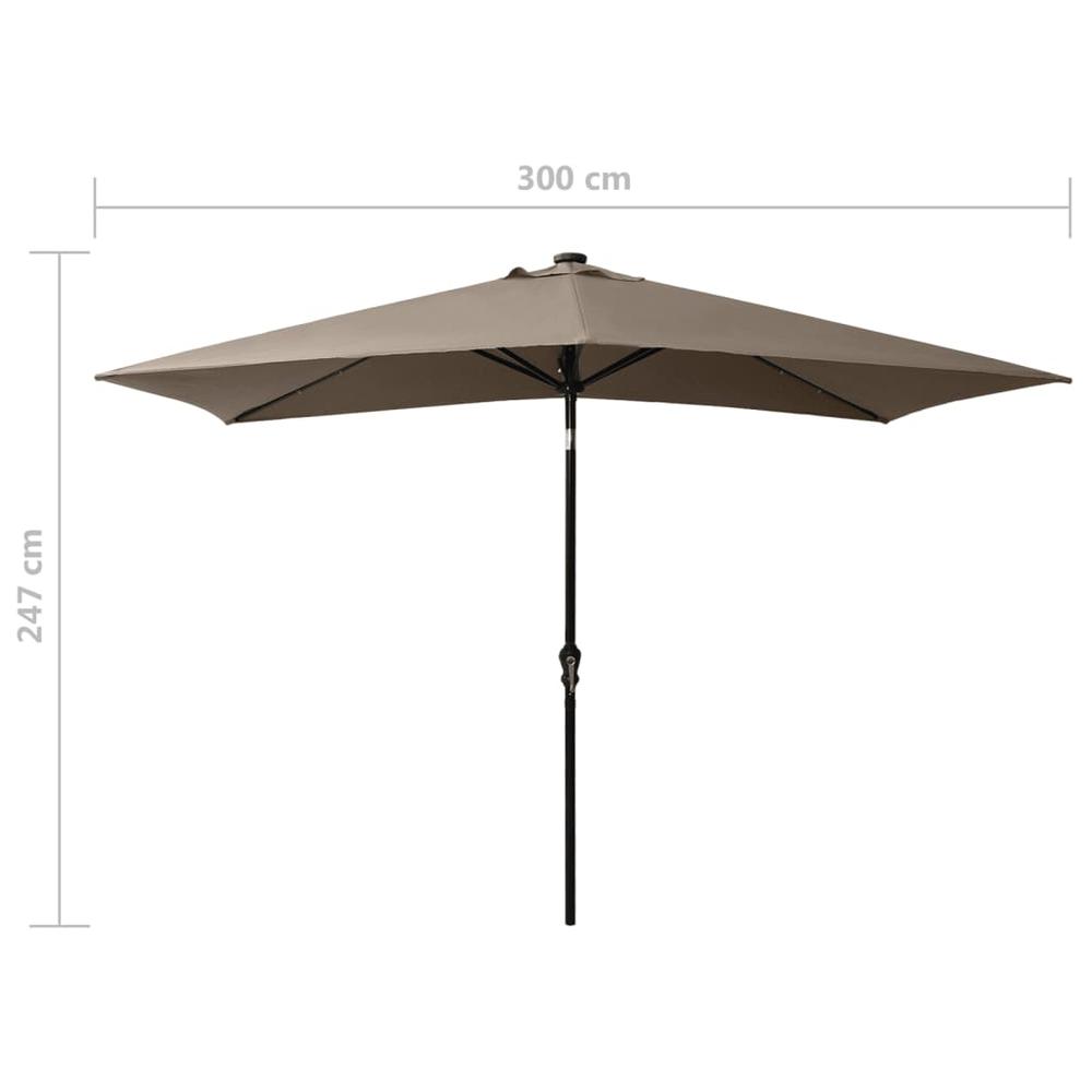 Parasol with LEDs and Steel Pole Taupe 6.6'x9.8'. Picture 10