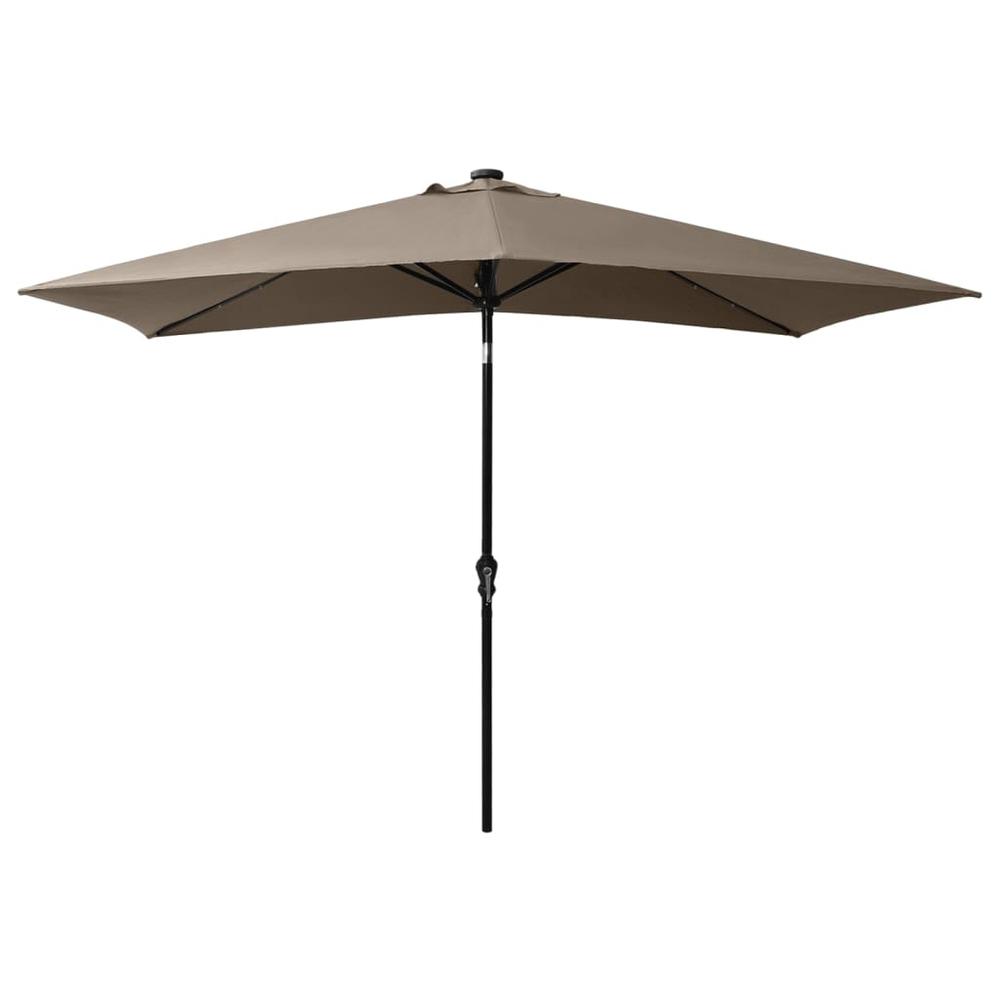 Parasol with LEDs and Steel Pole Taupe 6.6'x9.8'. Picture 2