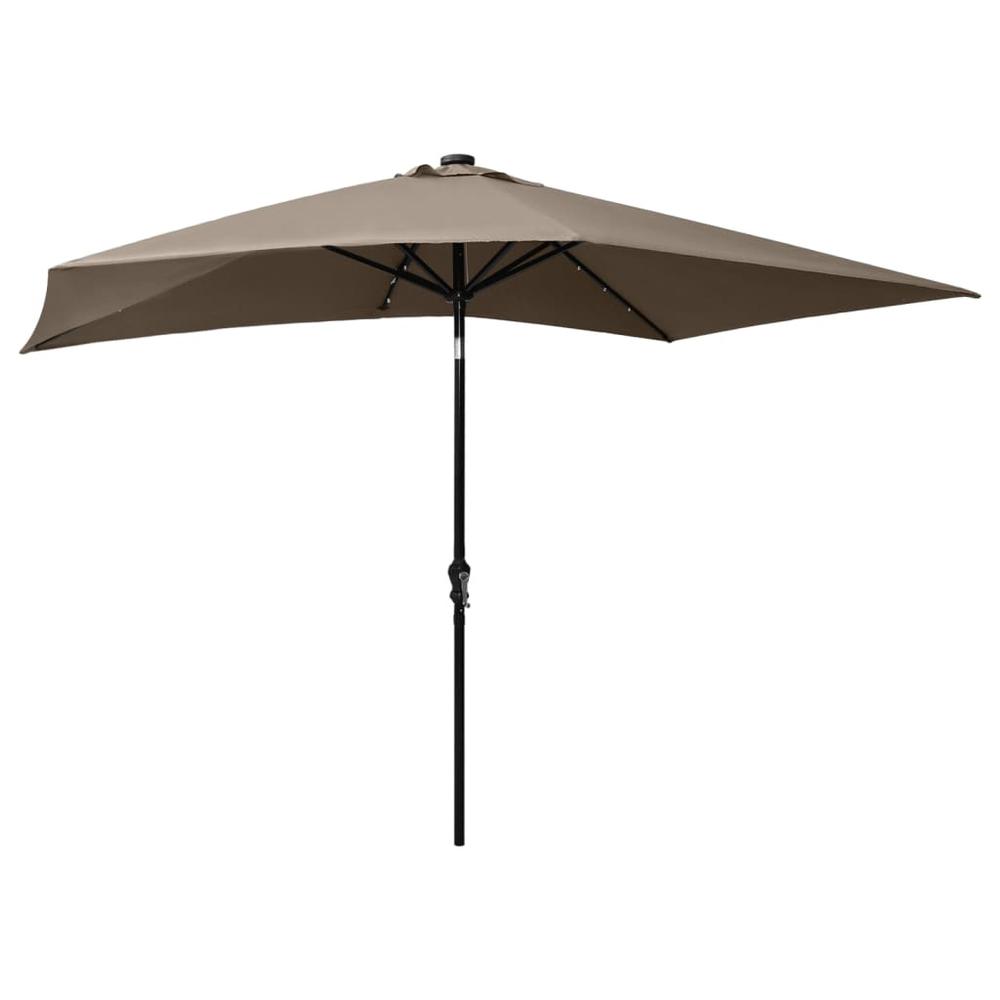 Parasol with LEDs and Steel Pole Taupe 6.6'x9.8'. Picture 3