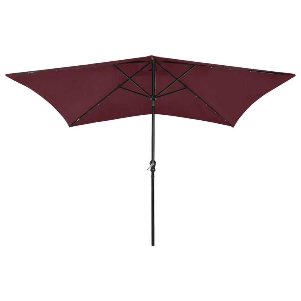 Parasol with LEDs and Steel Pole Bordeaux Red 6.6'x9.8'. Picture 1