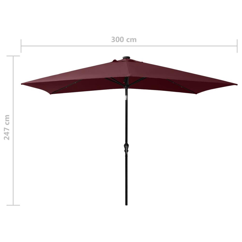 Parasol with LEDs and Steel Pole Bordeaux Red 6.6'x9.8'. Picture 10