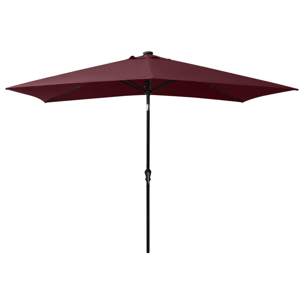 Parasol with LEDs and Steel Pole Bordeaux Red 6.6'x9.8'. Picture 2