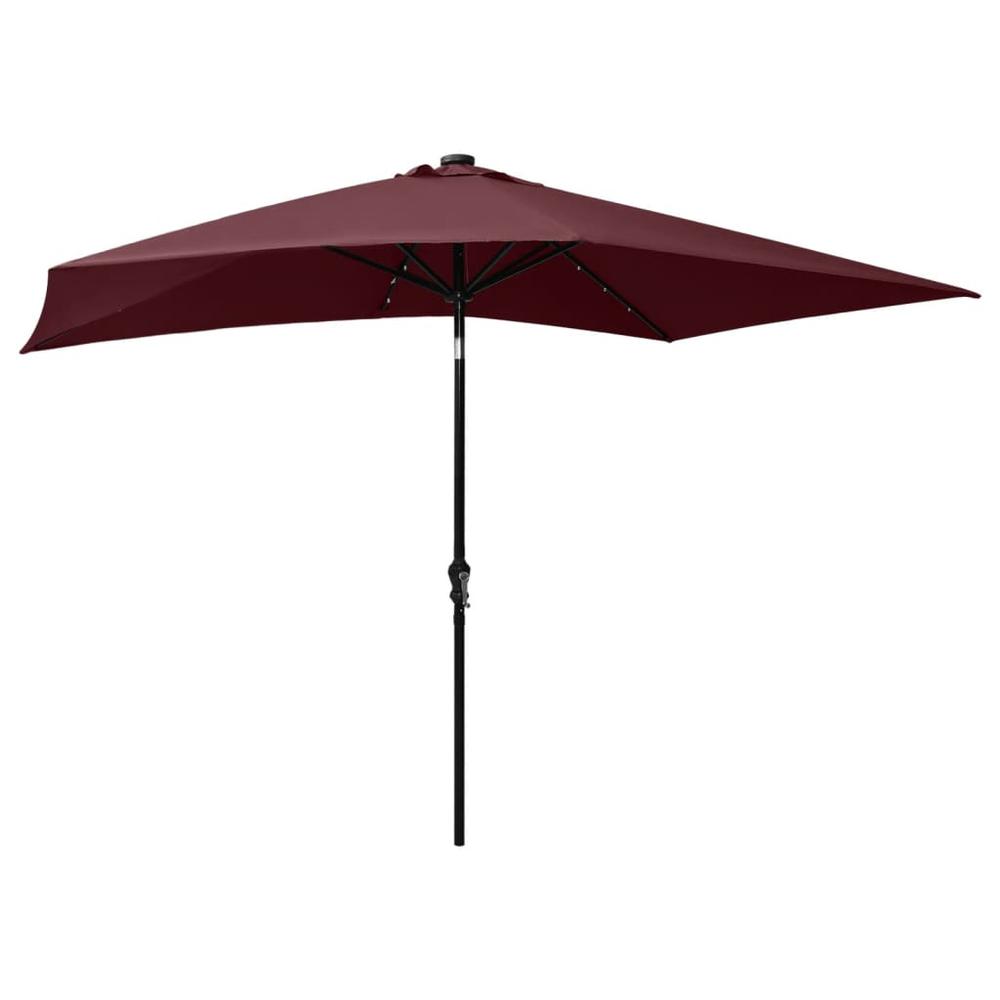 Parasol with LEDs and Steel Pole Bordeaux Red 6.6'x9.8'. Picture 3