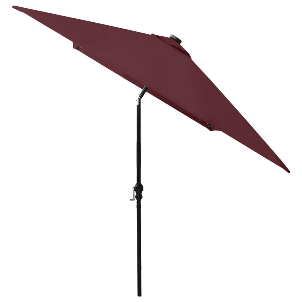 Parasol with LEDs and Steel Pole Bordeaux Red 6.6'x9.8'. Picture 4