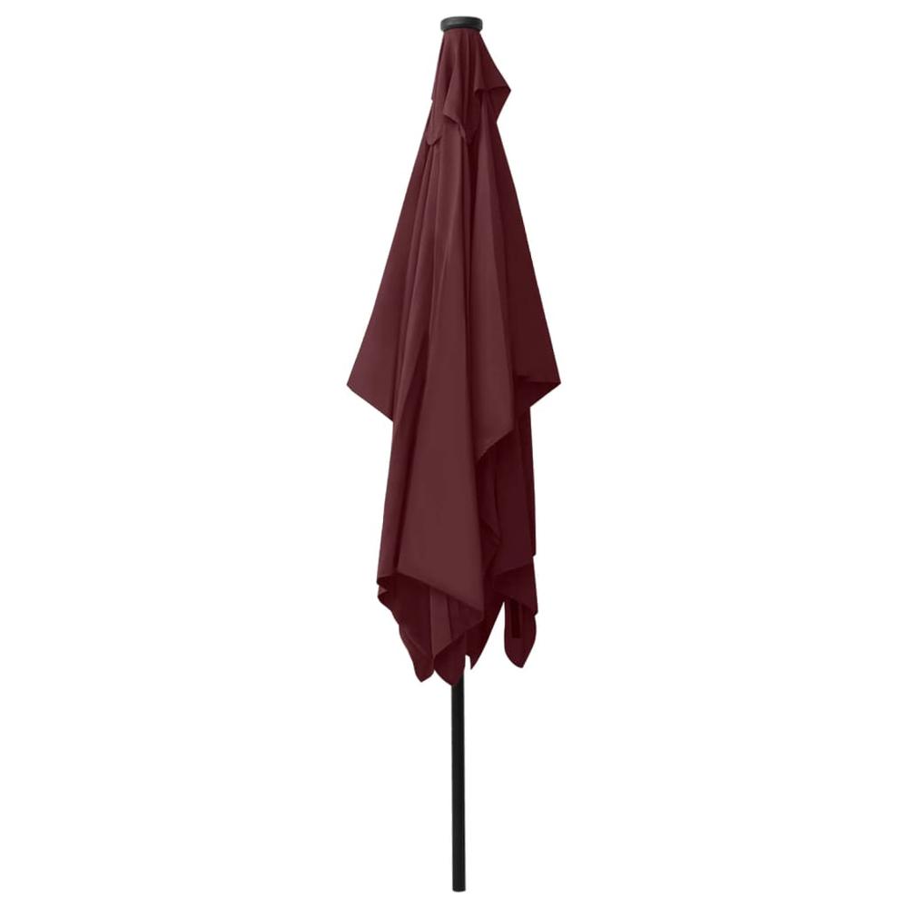 Parasol with LEDs and Steel Pole Bordeaux Red 6.6'x9.8'. Picture 5