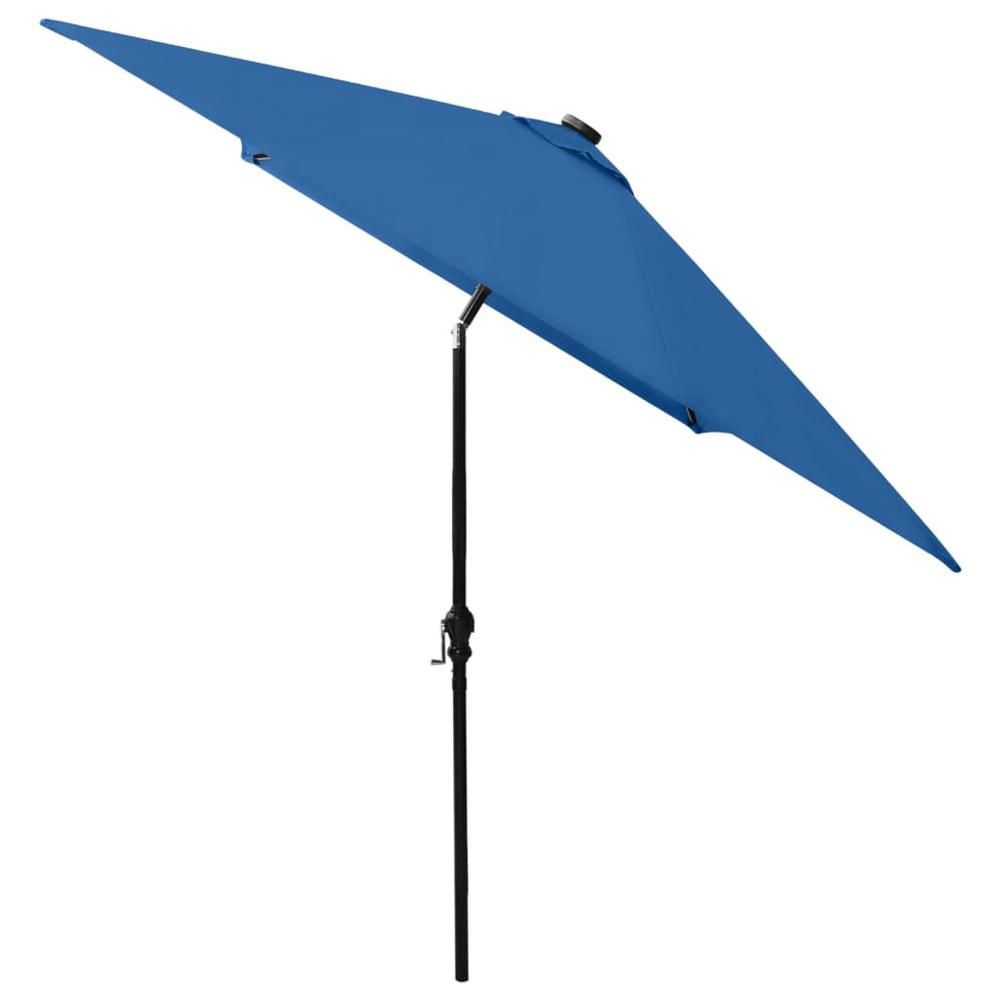 vidaXL Parasol with LEDs and Steel Pole Azure Blue 6.6'x9.8'. Picture 5