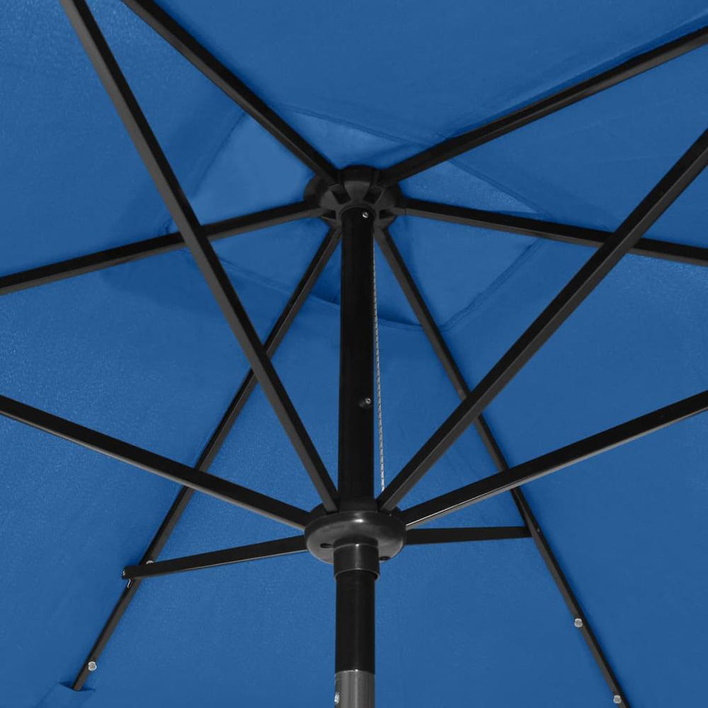 vidaXL Parasol with LEDs and Steel Pole Azure Blue 6.6'x9.8'. Picture 9