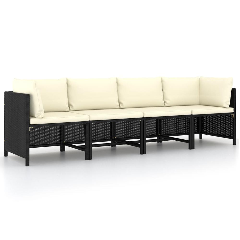 vidaXL 4-Seater Garden Sofa with Cushions Black Poly Rattan 3515. Picture 1