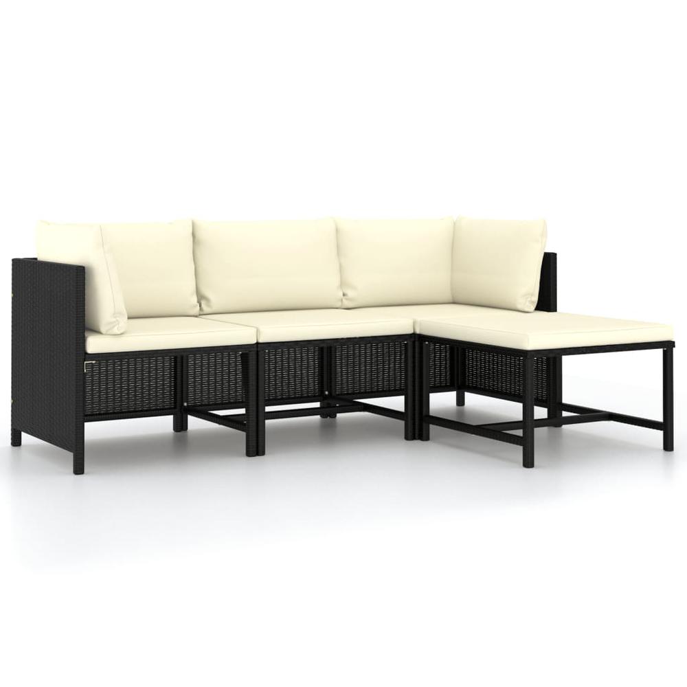 vidaXL 4 Piece Garden Sofa Set with Cushions Black Poly Rattan 3516. Picture 1