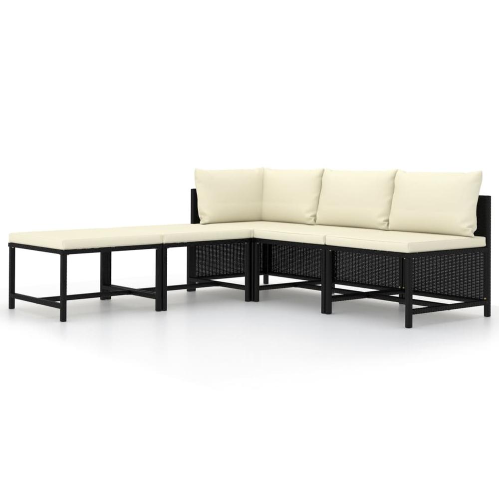 vidaXL 5 Piece Garden Sofa Set with Cushions Black Poly Rattan 3517. Picture 1