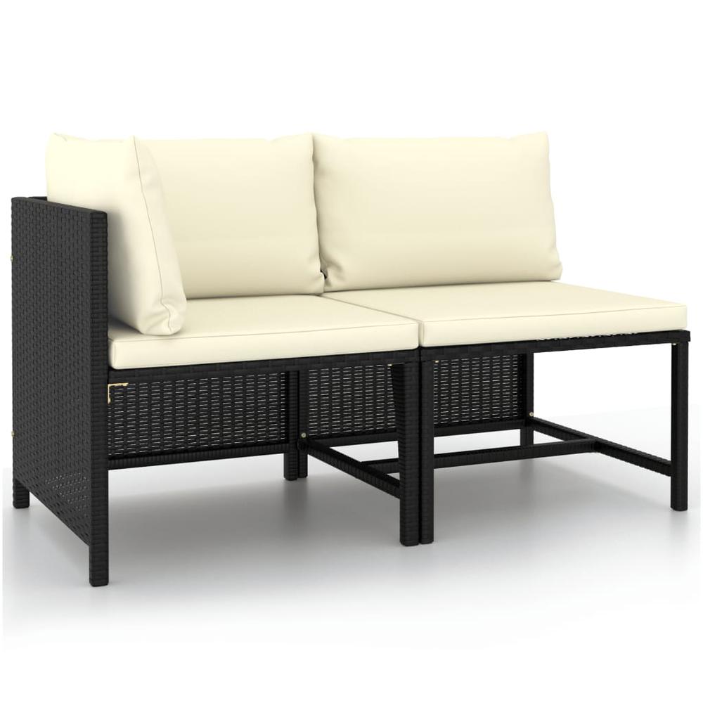 vidaXL 2 Piece Garden Sofa Set with Cushions Black Poly Rattan 3520. The main picture.