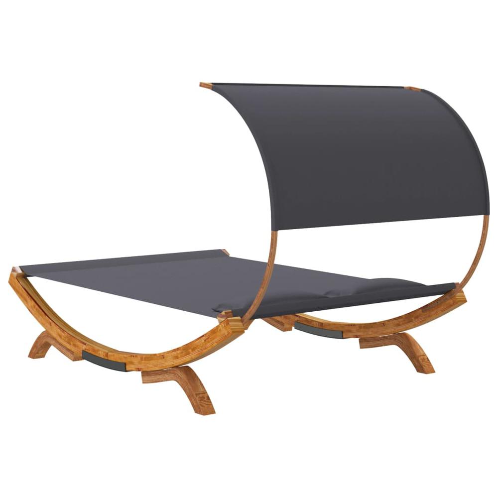 Patio Lounge Bed with Canopy 65"x79.9"x49.6" Solid Bent Wood Anthracite. Picture 4