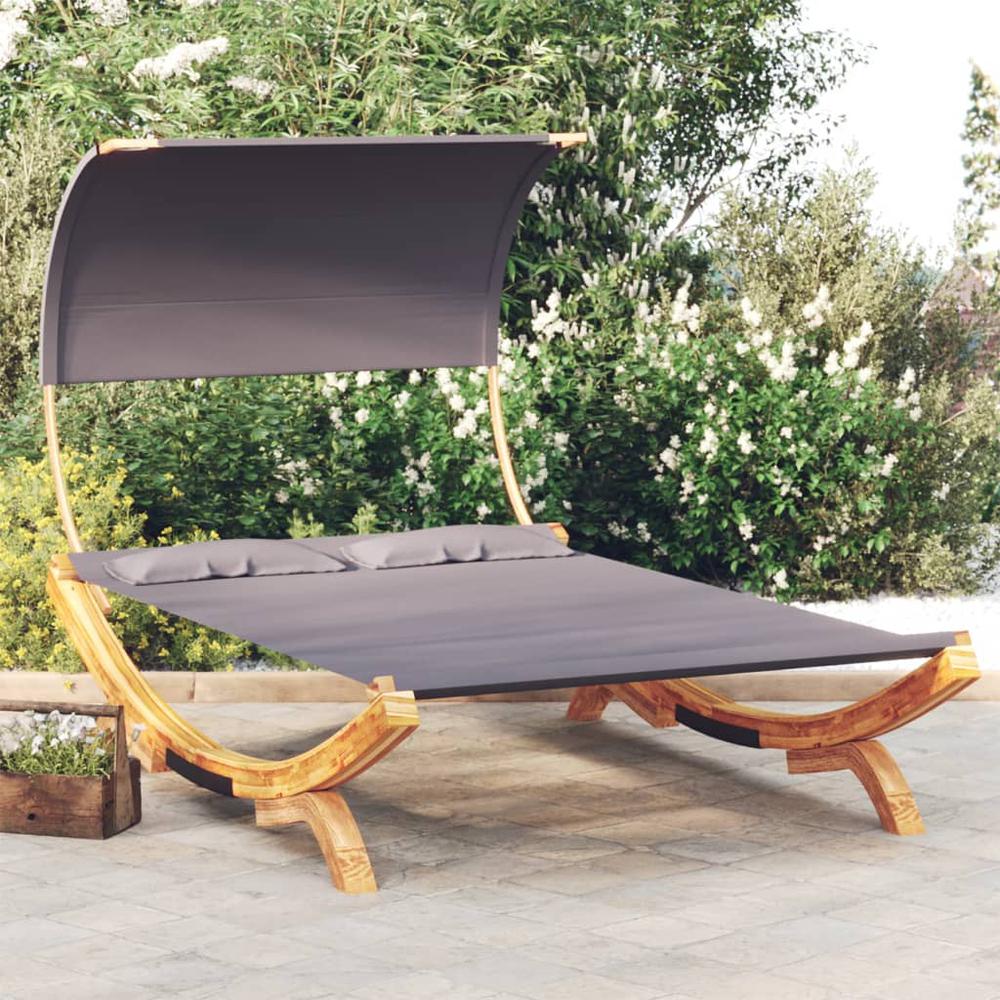Patio Lounge Bed with Canopy 65"x79.9"x49.6" Solid Bent Wood Anthracite. Picture 6