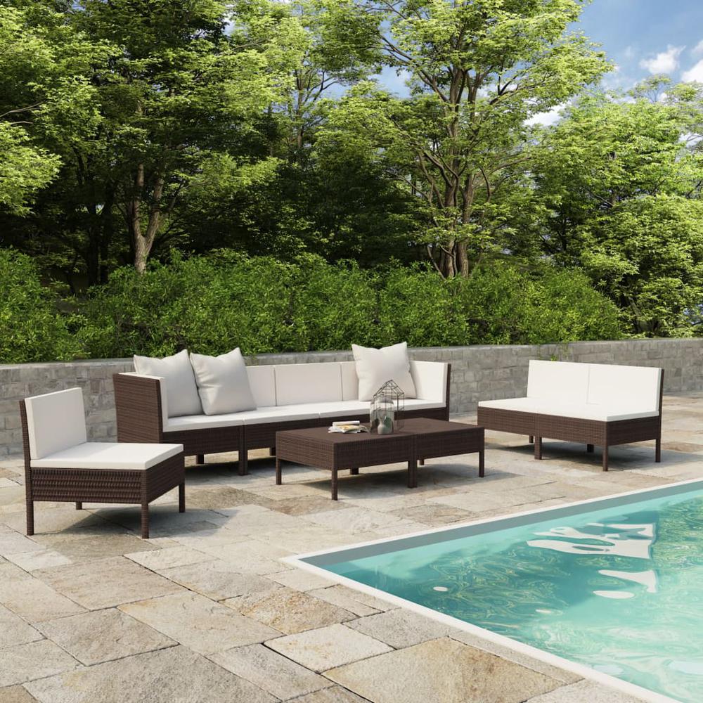 vidaXL 9 Piece Garden Lounge Set with Cushions Poly Rattan Brown, 3056969. Picture 1