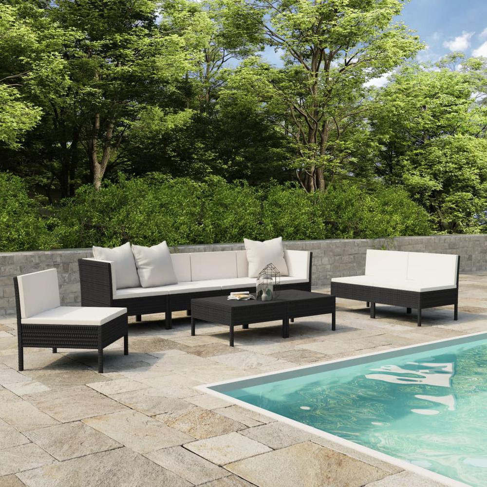 vidaXL 9 Piece Garden Lounge Set with Cushions Poly Rattan Black, 3056970. Picture 1