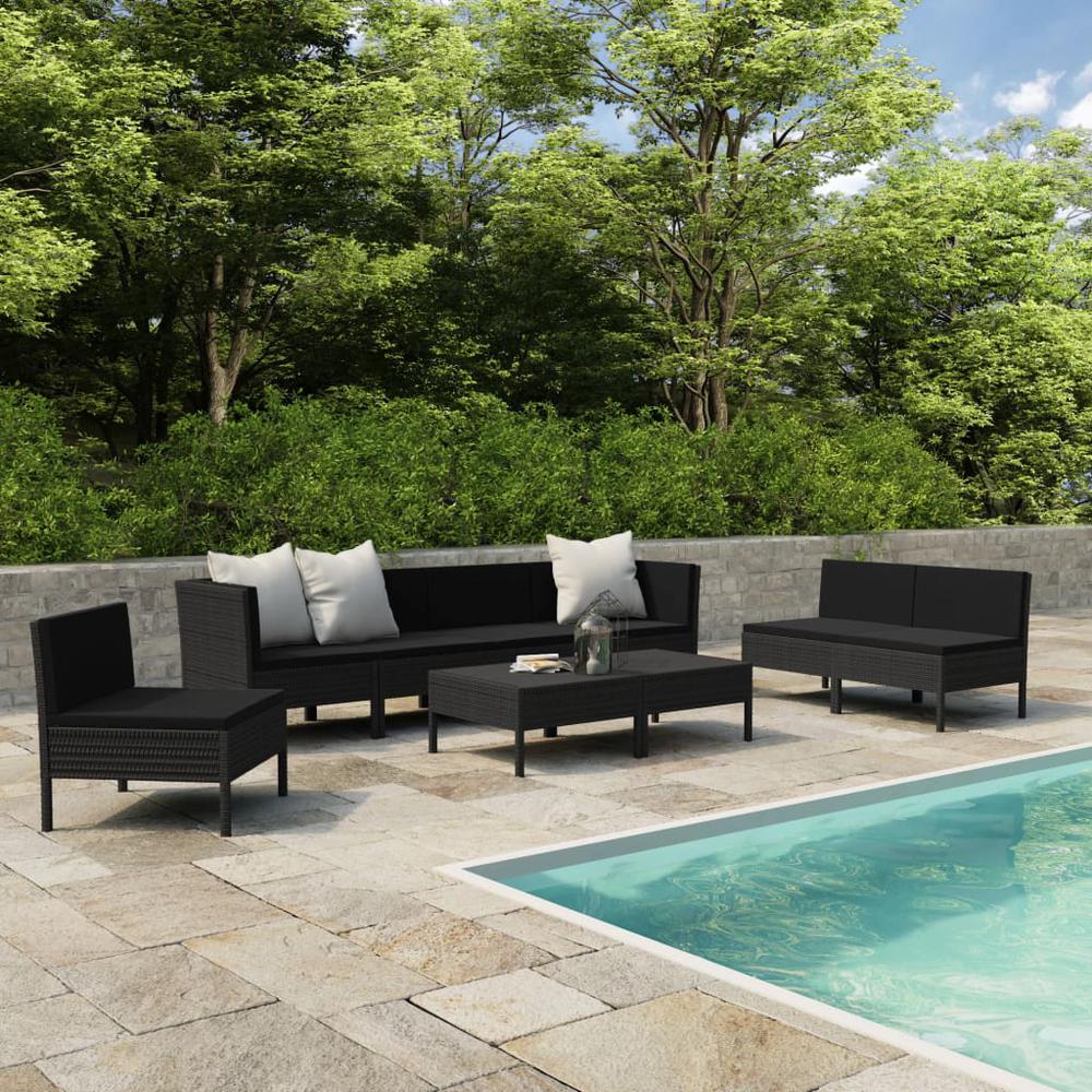 vidaXL 9 Piece Garden Lounge Set with Cushions Poly Rattan Black, 3056971. The main picture.