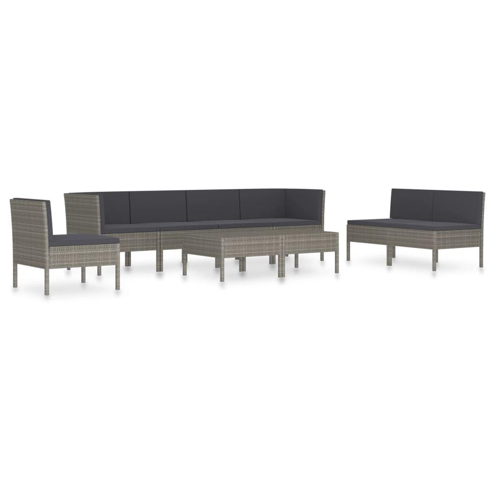 vidaXL 9 Piece Garden Lounge Set with Cushions Poly Rattan Gray, 3056972. Picture 2