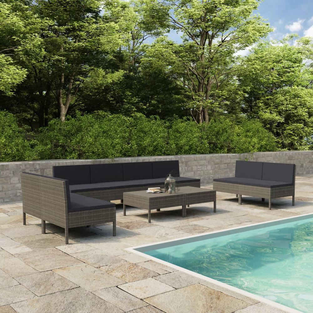 vidaXL 10 Piece Garden Lounge Set with Cushions Poly Rattan Gray, 3056980. The main picture.