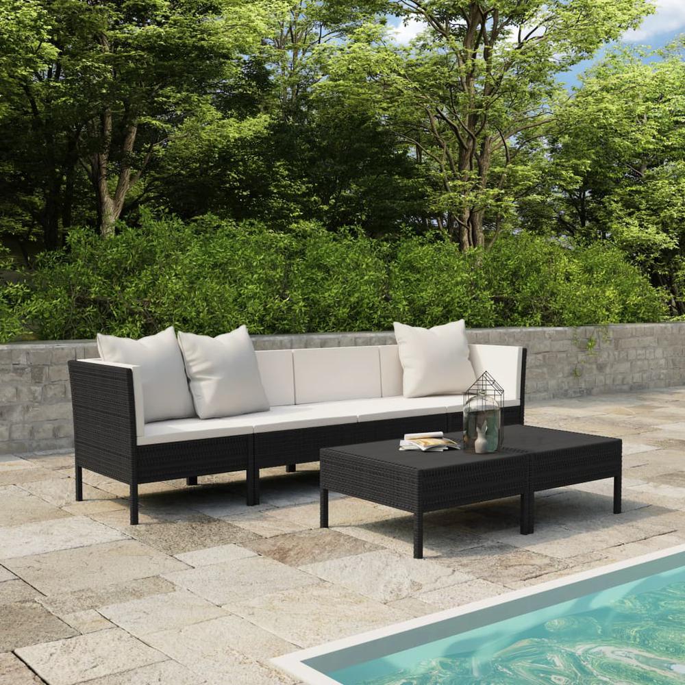 vidaXL 6 Piece Garden Lounge Set with Cushions Poly Rattan Black, 3056982. Picture 1