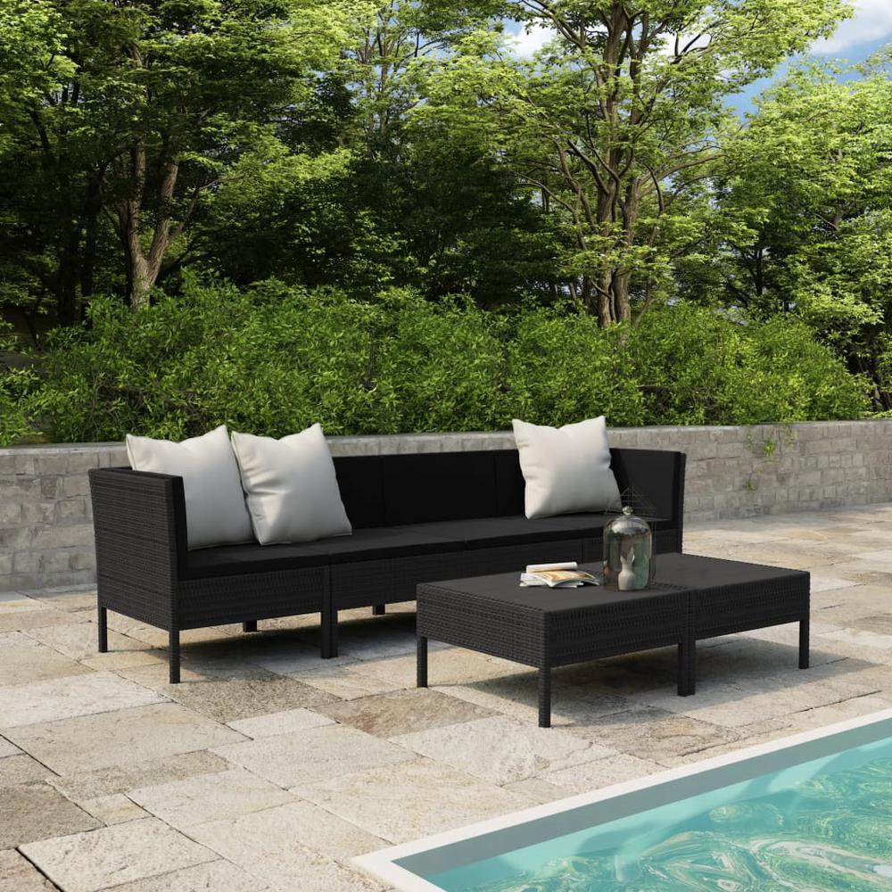 vidaXL 6 Piece Garden Lounge Set with Cushions Poly Rattan Black, 3056983. Picture 1
